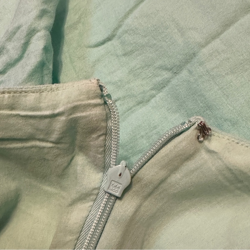 J.Crew Linen Blend Sunwashed Mint Midi Dress Size 14 Smocked Back Side Slit - Picture 11 of 15